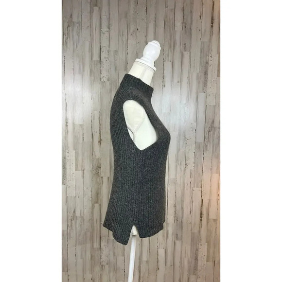 MNG Women's Small Dark Gray Sleeveless Ribbed Tunic Sweater High Neck Side Slits - Picture 5 of 6